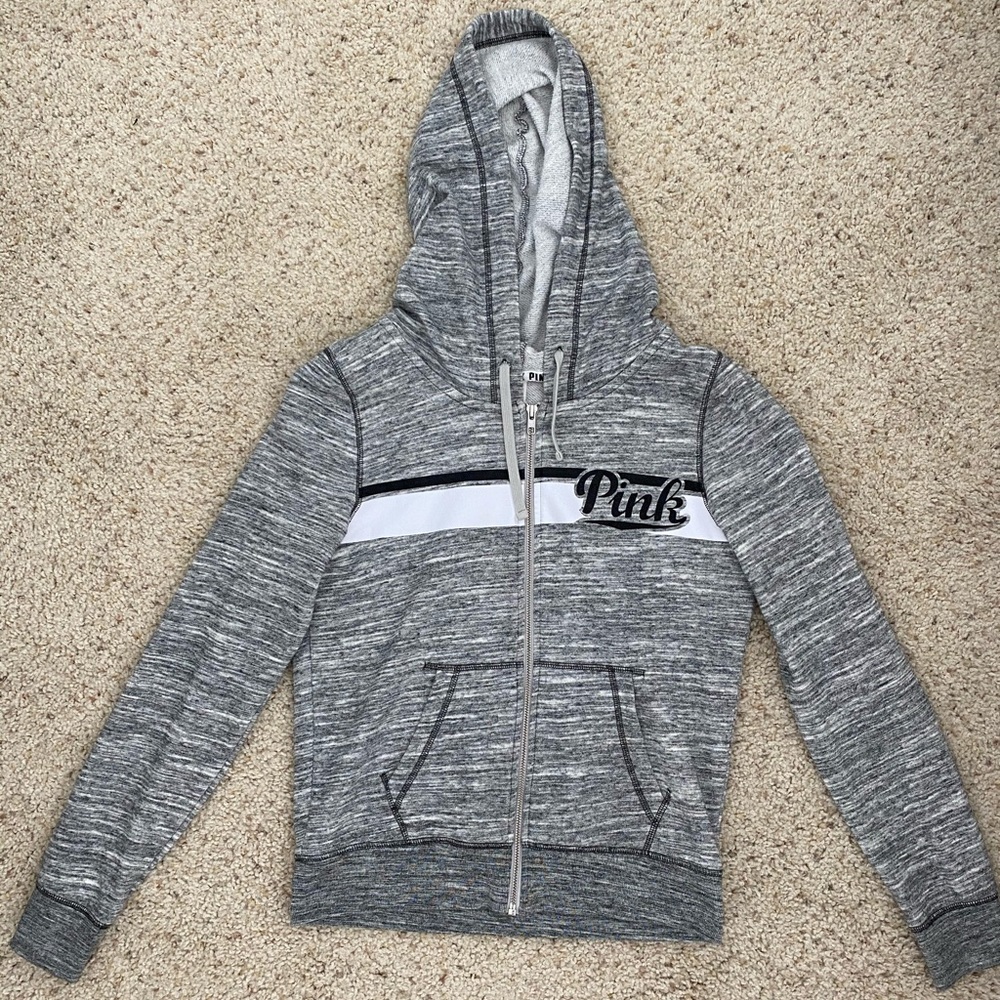 Grey zip up PINK hoodie
